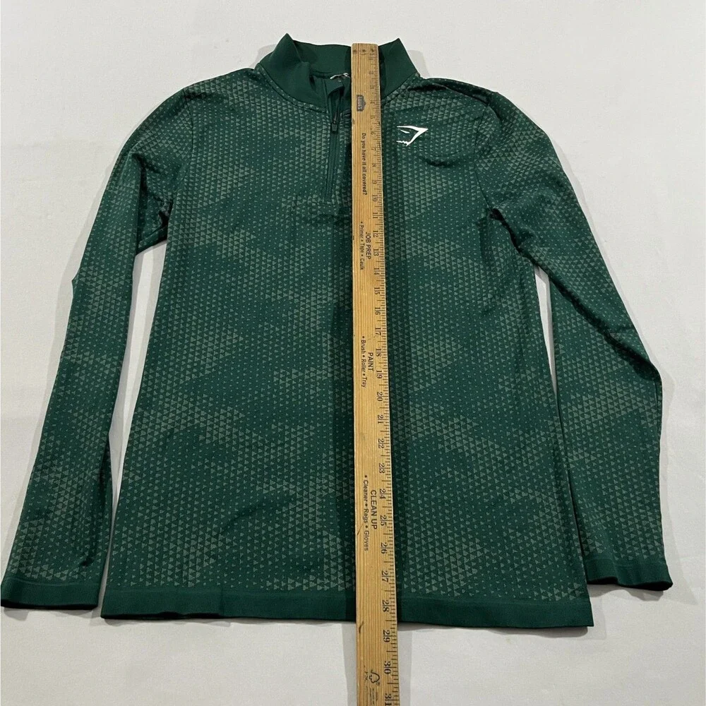 Gymshark Mens Sport Slim Apex Green 1/4 Zip Pullover Shirt Long Sleeve Top Sz S - Picture 3 of 7